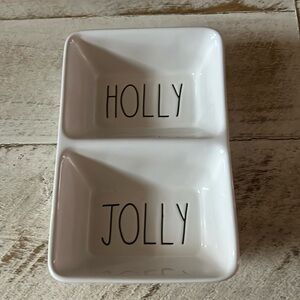 Rae Dunn White 'Holly Jolly' Holiday Dish divided